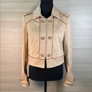 White House Black Market Military Style Cropped Tan Jacket Cotton | Size 10